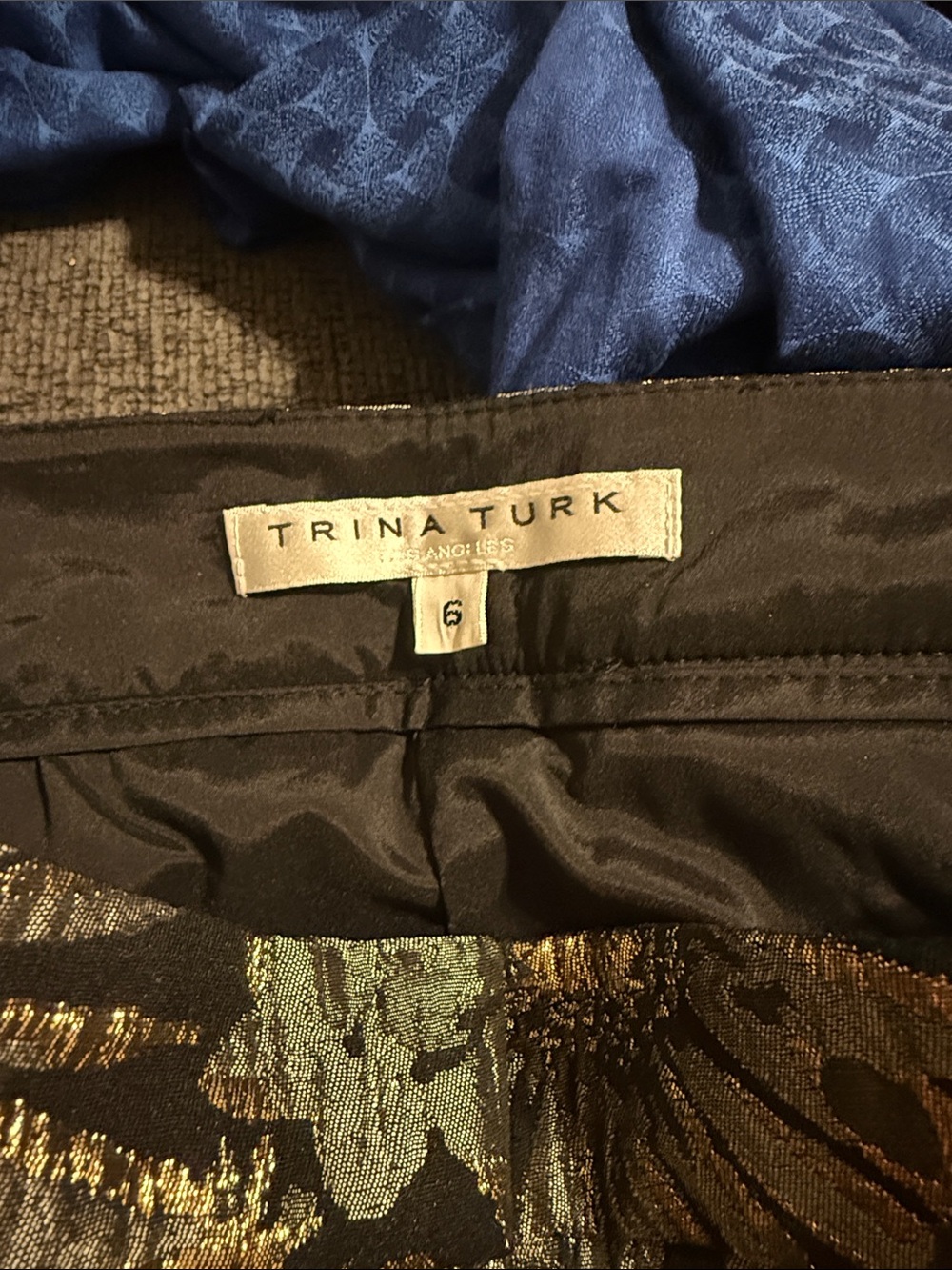 TRINA TURK Metallic Inlay Floral Dress Pants - Black & Gold 6 - Picture 2 of 5
